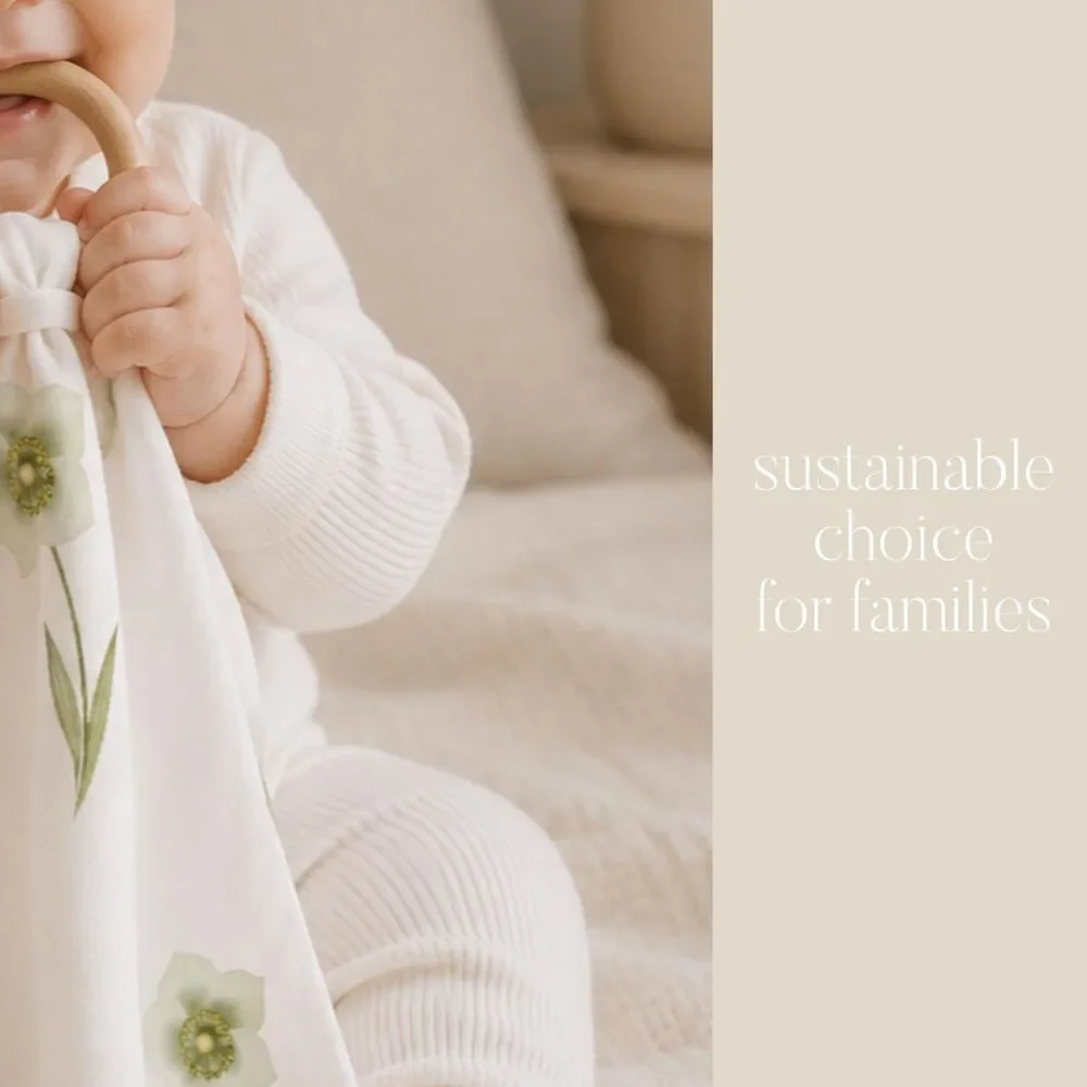 Organic Lovey With Wooden Ring December Birth Flower Baby Gift Teething Blanket